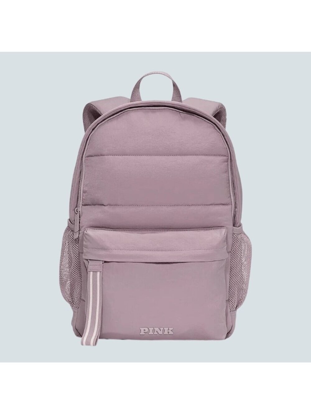 Pink Quilted Backpack With Padded Straps Side Mesh Pockets